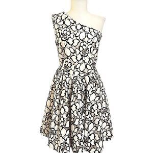 ASOS One shoulder Mini Dress Full Skirt Floral Lace Size 6 6T Retro Cottagecore